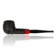 Peterson Halloween 2026 Rustic 87 Straight Apple pipe against a white background, showing its rounded black rusticated briar bowl, textured rim, straight shank, glossy red acrylic accent with black marbling and long polished black tapered stem