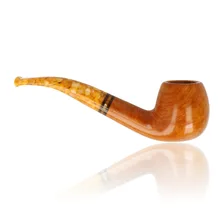 Right side view of Savinelli Miele 626 Bent Apple pipe showing the smooth briar grain, curved profile, 626 shape stamp and honeycomb-patterned acrylic mouthpiece.