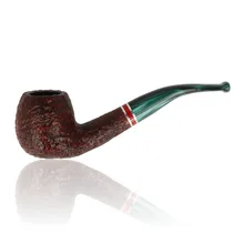 Savinelli St Nicholas 2026 shape 626 6mm Bent Apple pipe with rounded rusticated brown briar bowl, pearlescent green curved stem and red and silver accent bands.