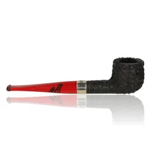 Peterson Dracula Sandblast 608 pipe photographed from the opposite side, showing its deep black rusticated-looking sandblast texture, red tapered mouthpiece and decorative stem detailing.