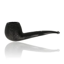 Dr Plumb Cortina Rustic black briar pipe showing its deeply textured Bent Billiard bowl, gently curved shank and black fishtail mouthpiece.