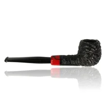 Opposite-side profile of the Peterson Halloween 2026 Rustic 87 Straight Apple briar pipe, displaying the rounded bowl's deep black carved rustication, irregular textured rim, straight shank, broad scarlet acrylic band with black swirling decoration and po