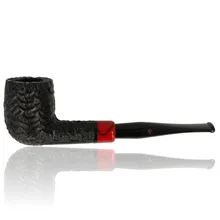 Peterson Halloween 2026 Rustic 107 Straight Billiard pipe photographed against a white background, showing its tall cylindrical black rusticated briar bowl, deeply carved irregular texture, straight shank, glossy red acrylic accent with black swirling