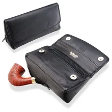 Dr Plumb Press Stud Combination Black Leather Tobacco Pouch P25510