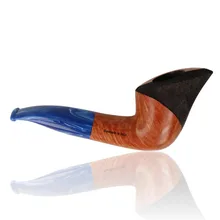 Paronelli Reverse Calabash Half Rustico briar pipe with rusticated bowl and blue acrylic stem