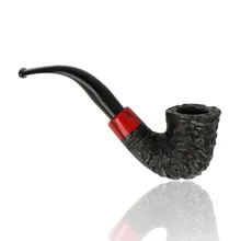 Opposite-side view of the Peterson Halloween 2026 Rustic 05 Bent Dublin pipe, displaying the textured black briar bowl with flared rim, curved rusticated shank, contrasting red band and sweeping black fishtail stem extending to the left.