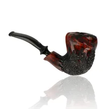 Handmade Danish freehand pipe by Erik Nørding featuring rich red grain and black acrylic stem