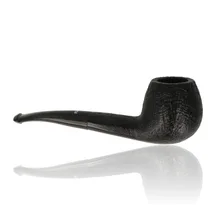 Reverse side of Dr Plumb Cortina Rustic briar pipe showing the carved black rustic finish across the rounded bowl and shank with curved fishtail stem.