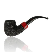 Peterson Halloween 2026 Rustic XL90 Bent Billiard pipe showing its tall black rusticated briar bowl, deeply carved lower section, curved shank, glossy scarlet-red acrylic accent with black marbling and polished black bent fishtail stem with red Peterson P