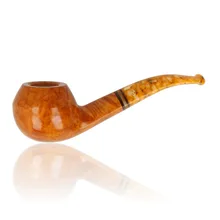 Left side of Savinelli Miele 673 KS 6mm filtered pipe showing the polished honey-coloured briar bowl, curved acrylic stem and Savinelli Miele stamping.