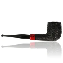 Opposite-side view of the Peterson Halloween 2026 Rustic 107 Straight Billiard briar pipe, displaying its tall black rusticated bowl with rugged textured rim, horizontal rusticated shank, glossy red and black marbled accent band and long straight black fi