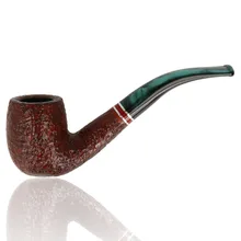 Savinelli St Nicholas 2026 606 KS 6mm Bent Billiard pipe with tall ruby-brown rusticated briar bowl, pearlescent green curved stem and red and silver accent bands.