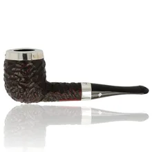 Rustic Peterson house pipe with silver rim cap and long stem