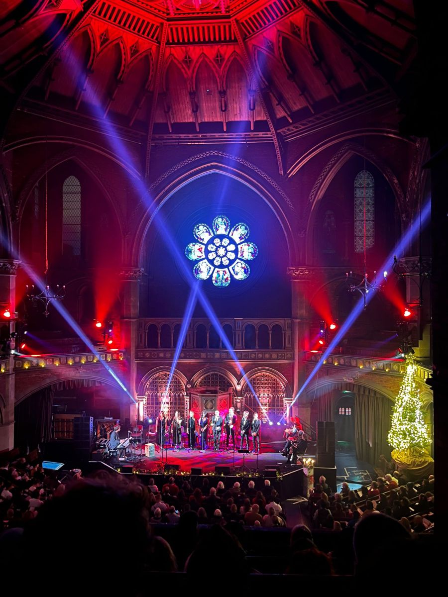 Carols by Candlelight with blue spotlights