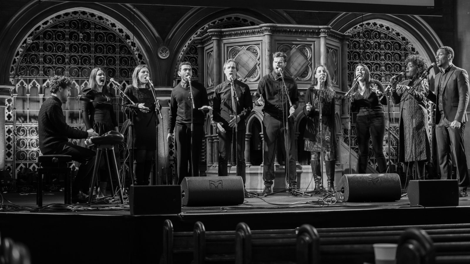 On stage black and white