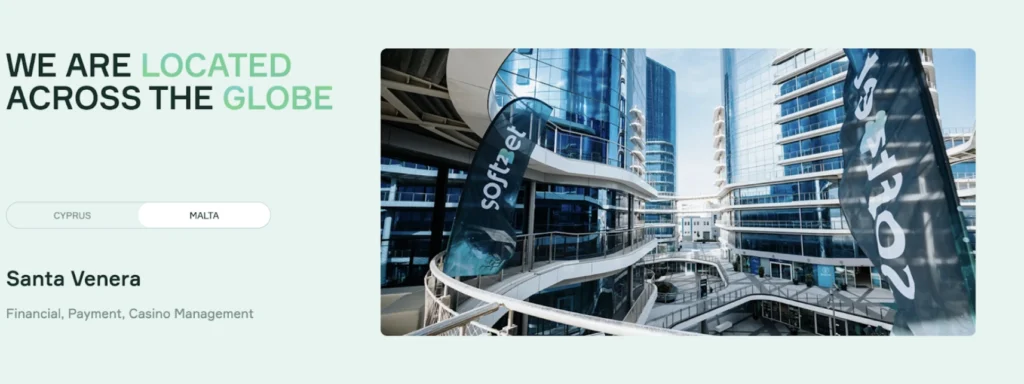 Exterior view of Soft2Bet’s Malta headquarters in Santa Venera, showcasing the modern business complex.