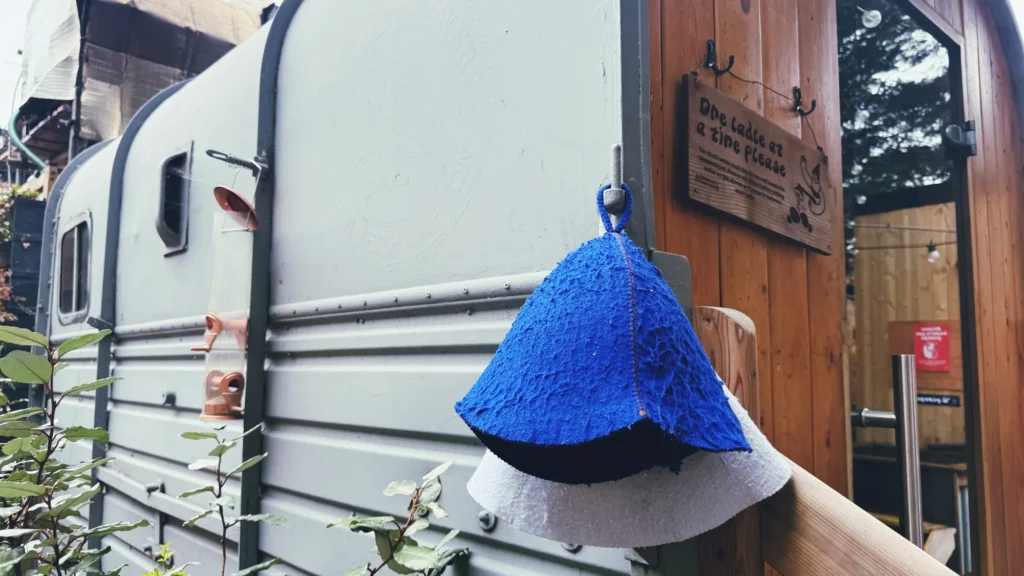 urban sauna Bermondsey sauna hat in foreground