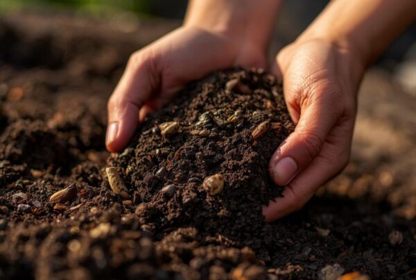 Hands sifting through lush healthy nutrient rich garden soil