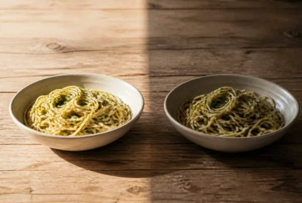 two bowls of garlic and spaghetti