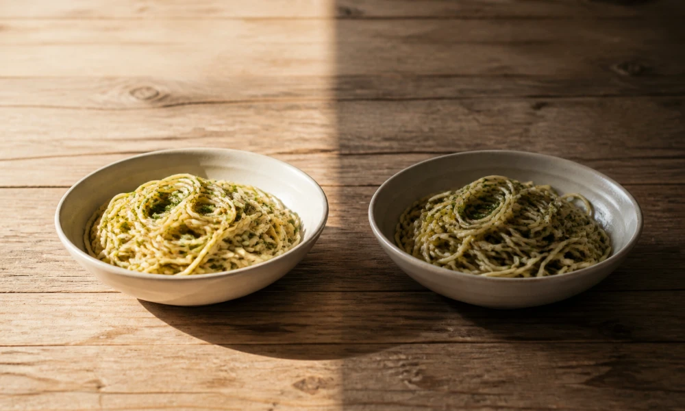 two bowls of garlic and spaghetti