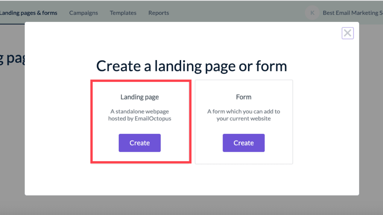 Create a New landing Page