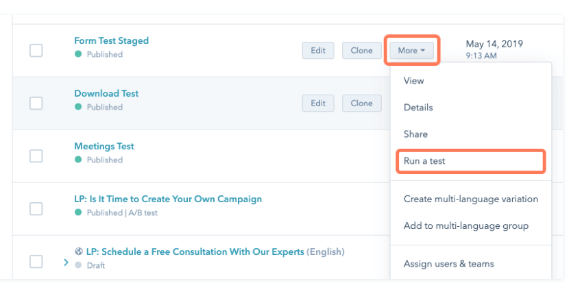 HubSpot A/B Testing 