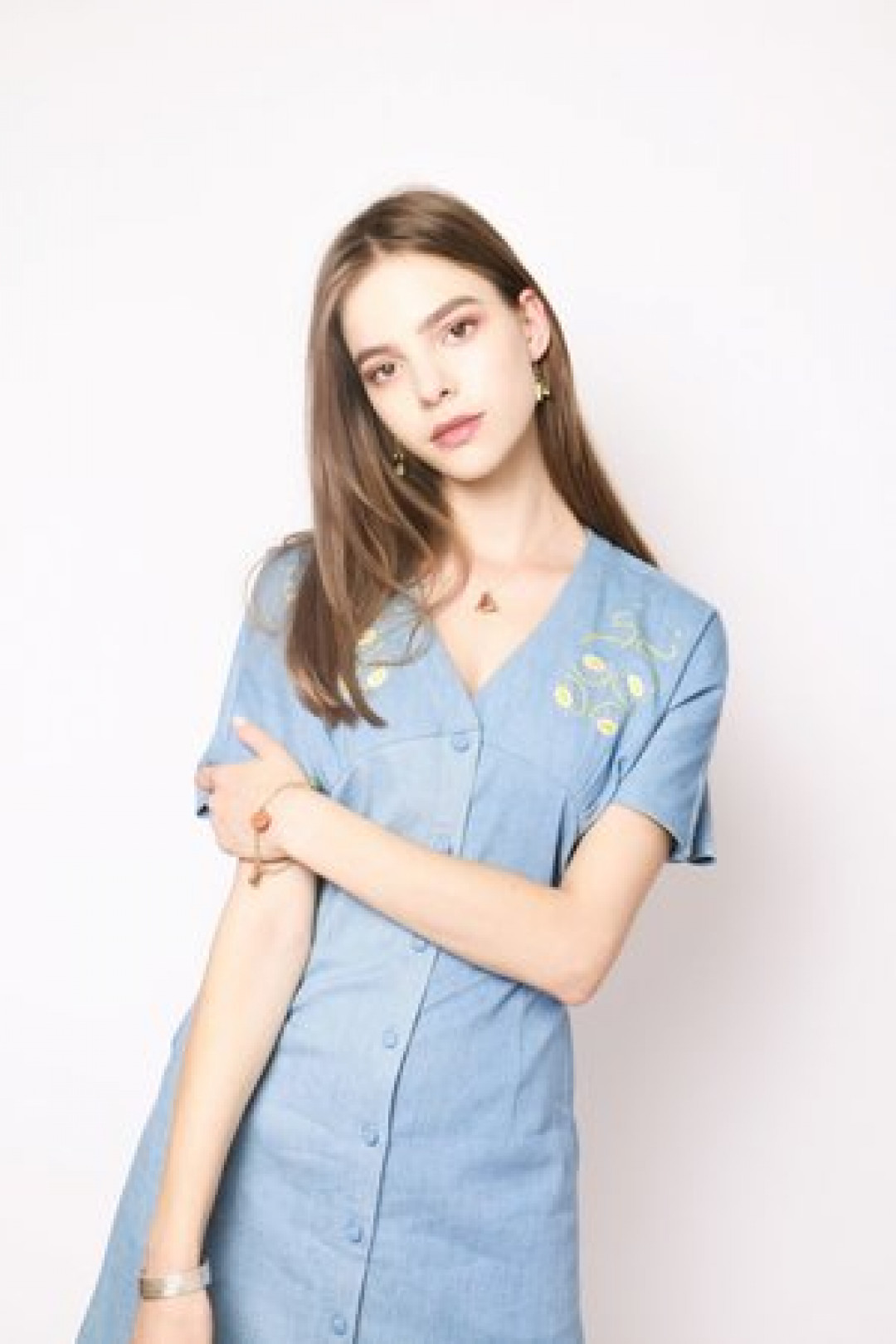Moonlight | Cotton Jeans Long Dress With Hand Embroidery by  on curated-crowd.com