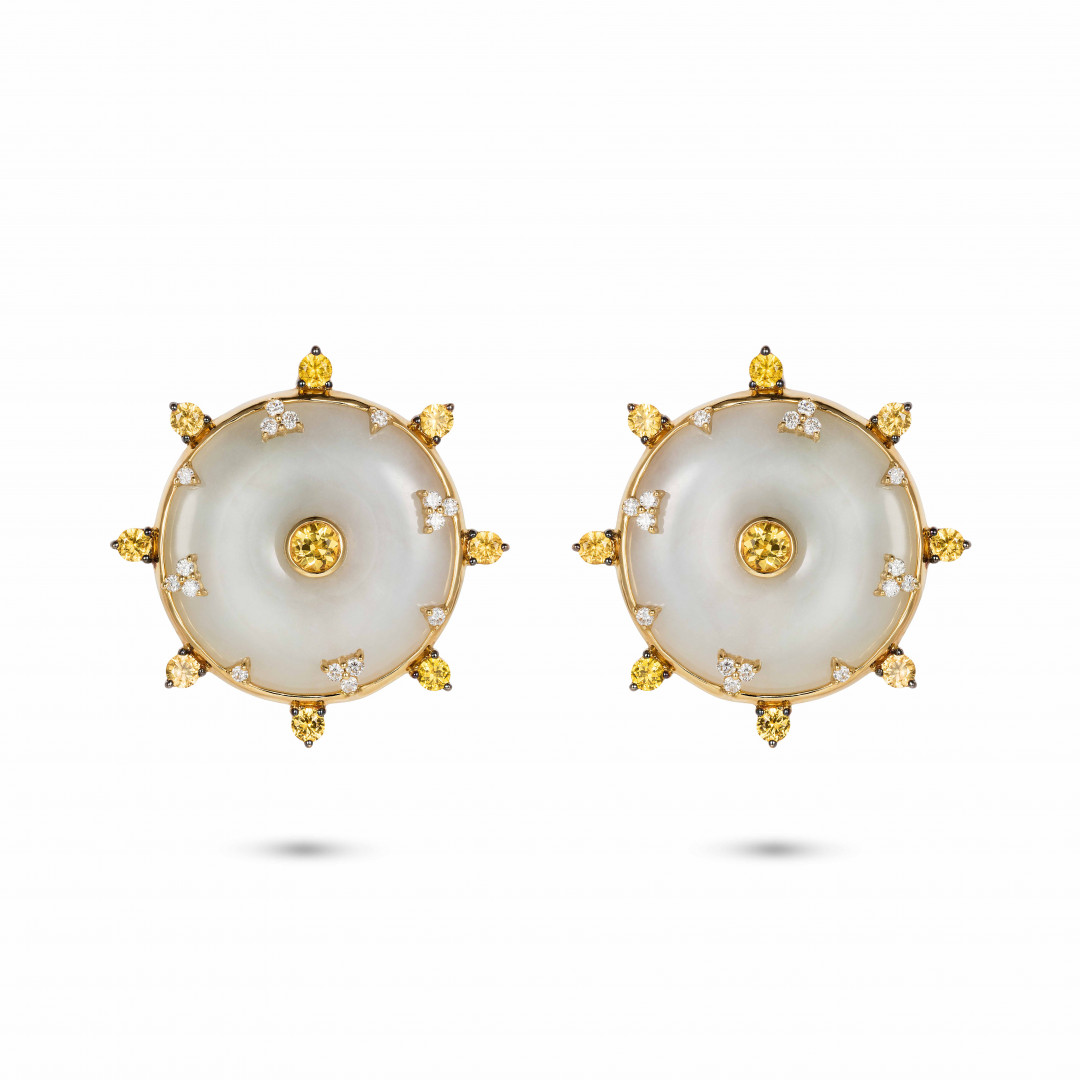 Celeste Yellow Sapphire and Jade Studs by  on curated-crowd.com