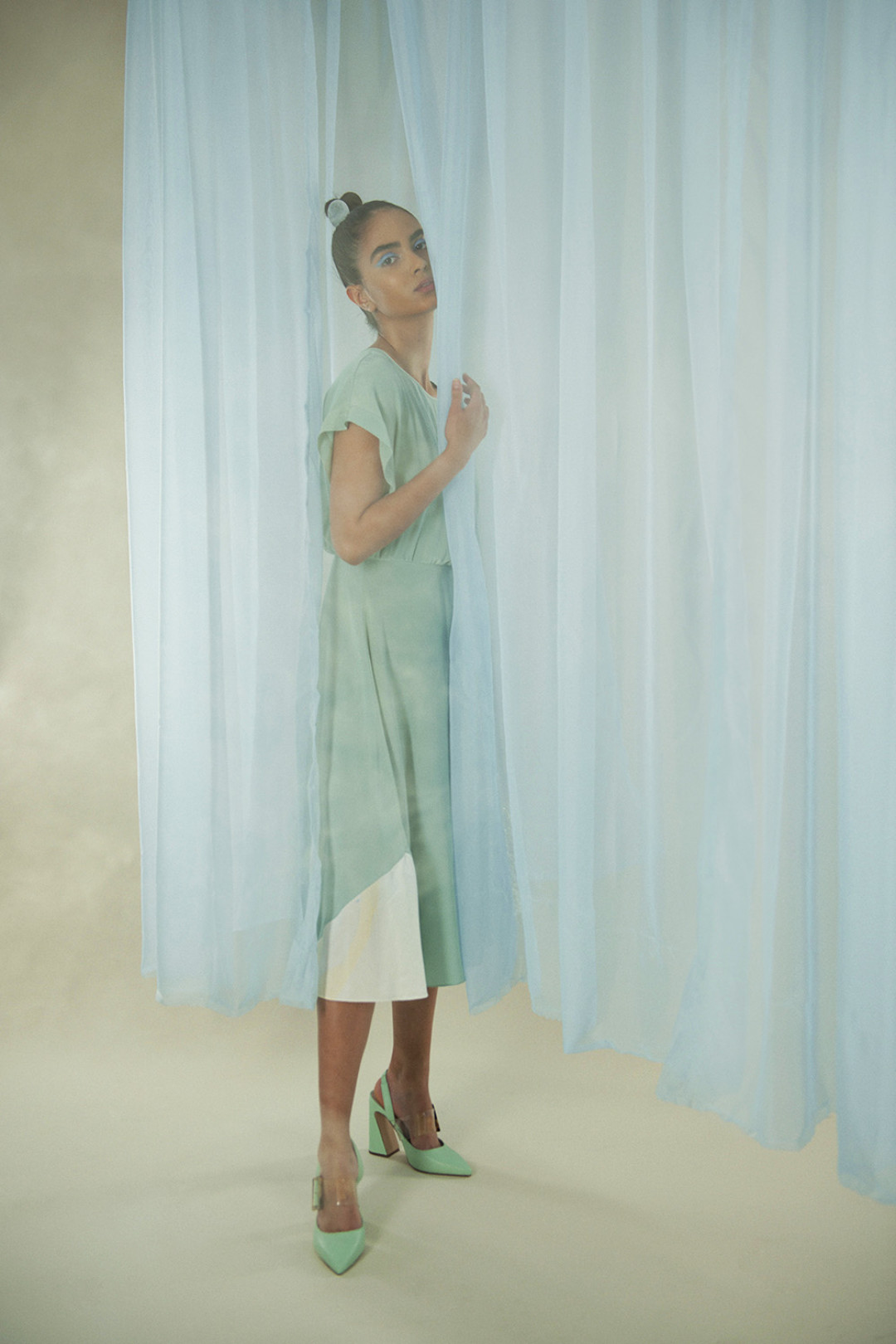 Hand Dyed Silk Misty Marbled Midi Dress by  on curated-crowd.com