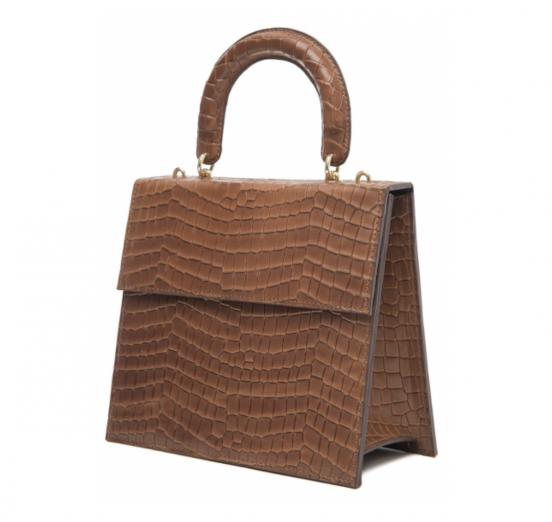 Bea Caramel Brown Embossed Cowskin Flap Purse Bag - L by  on curated-crowd.com