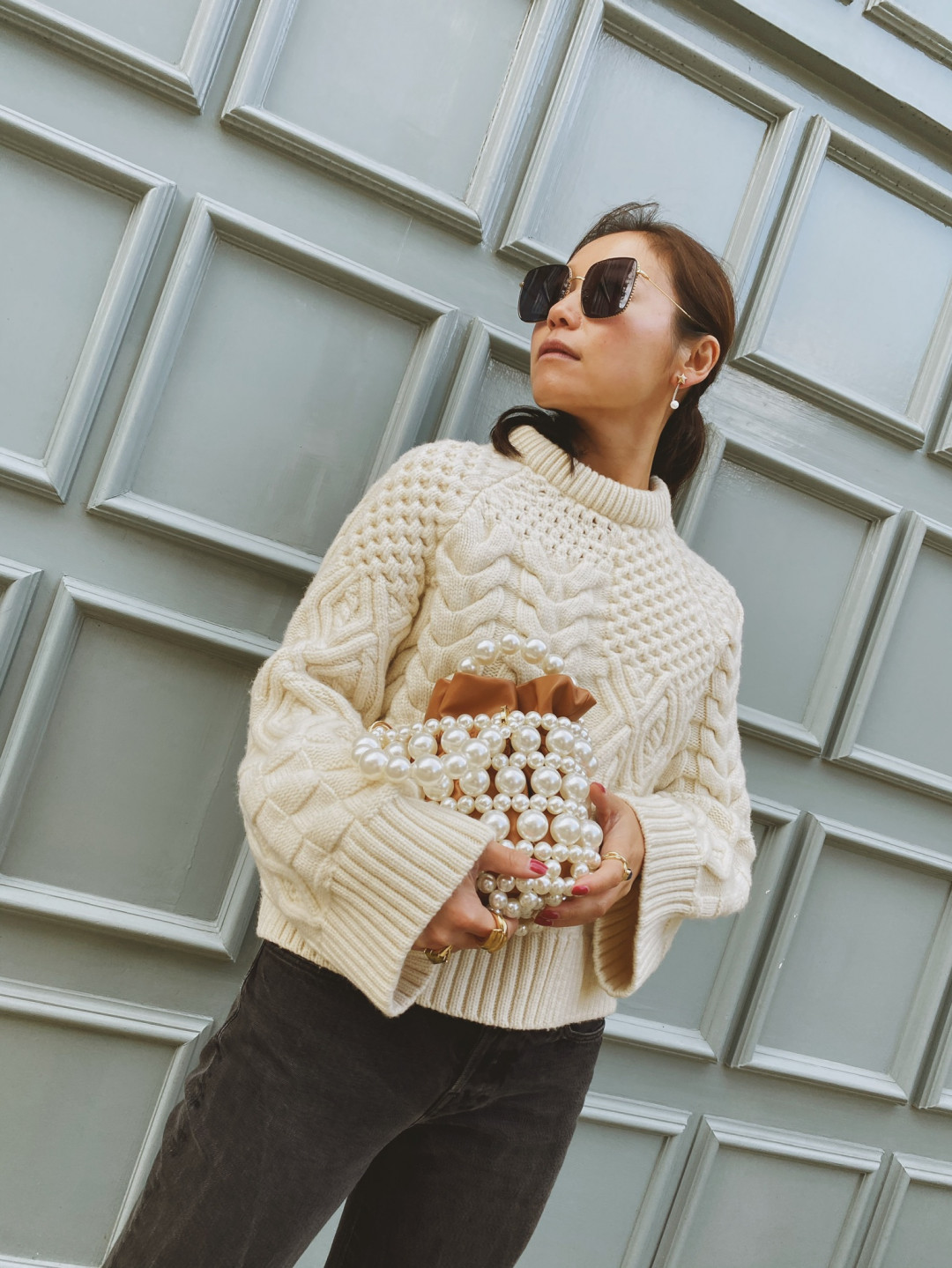 Tamar Bubble Camel Pearl Embellished Tote Bag by  on curated-crowd.com
