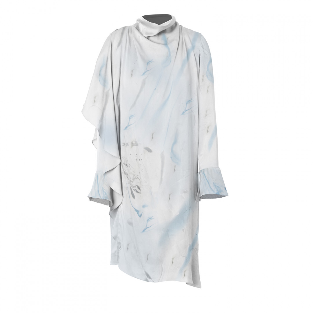 Asymmetrical Marbled Silk Satin Midi Dress by  on curated-crowd.com