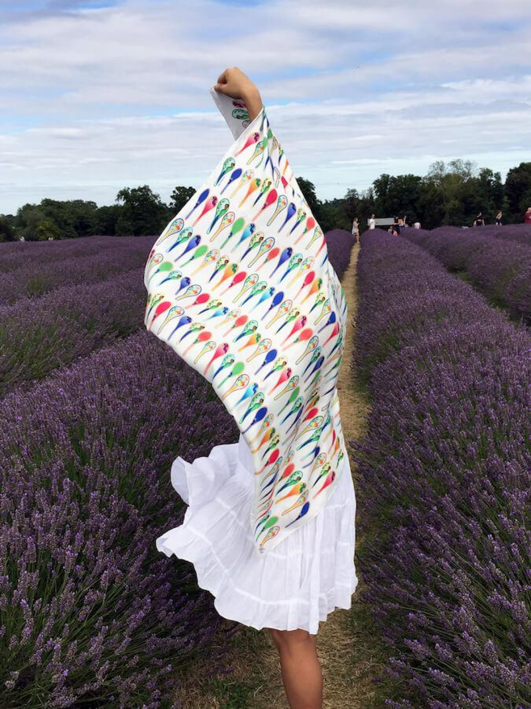 Porcelain Dancing Spoons Silk Scarf, White by  on curated-crowd.com