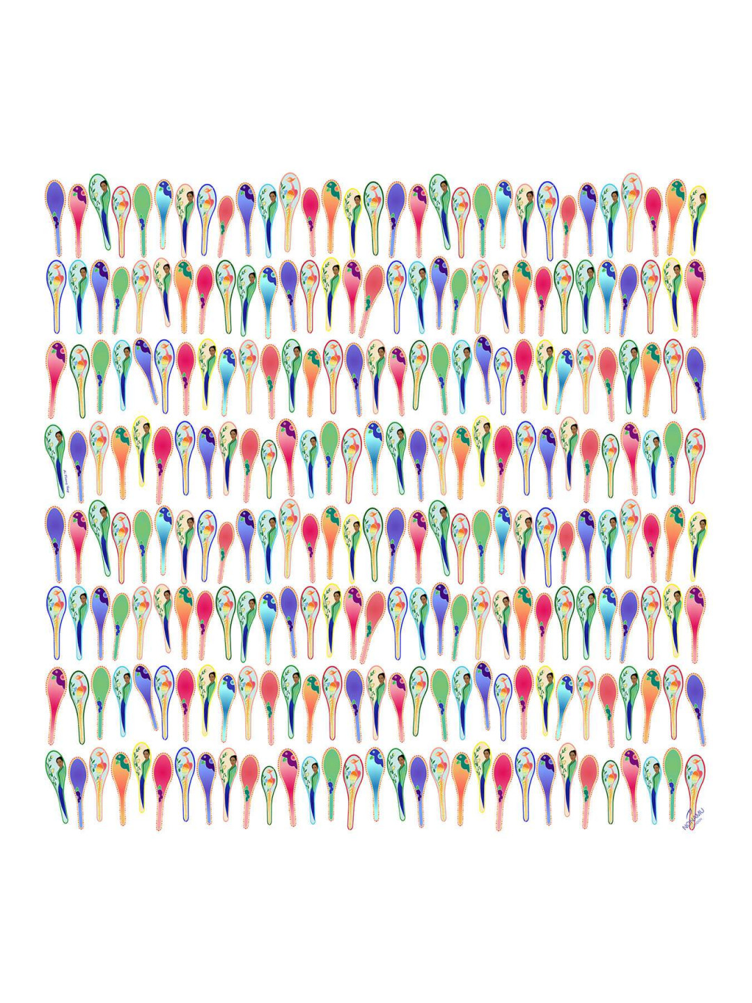 Porcelain Dancing Spoons Silk Scarf, White by  on curated-crowd.com