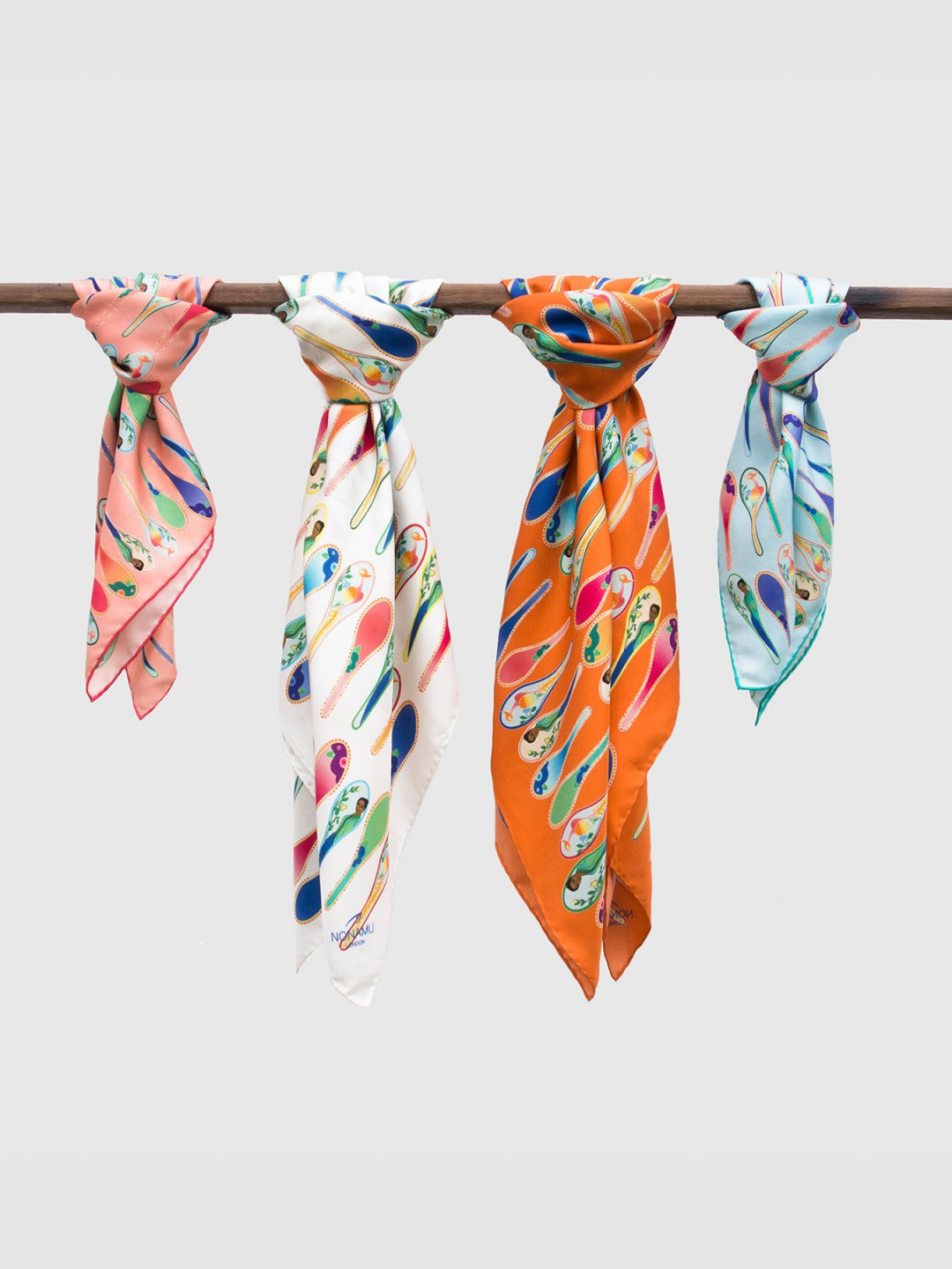 Porcelain Dancing Spoons Silk Scarf, White by  on curated-crowd.com