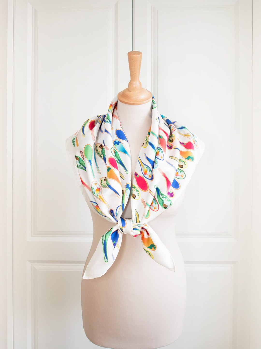 Porcelain Dancing Spoons Silk Scarf, White by  on curated-crowd.com