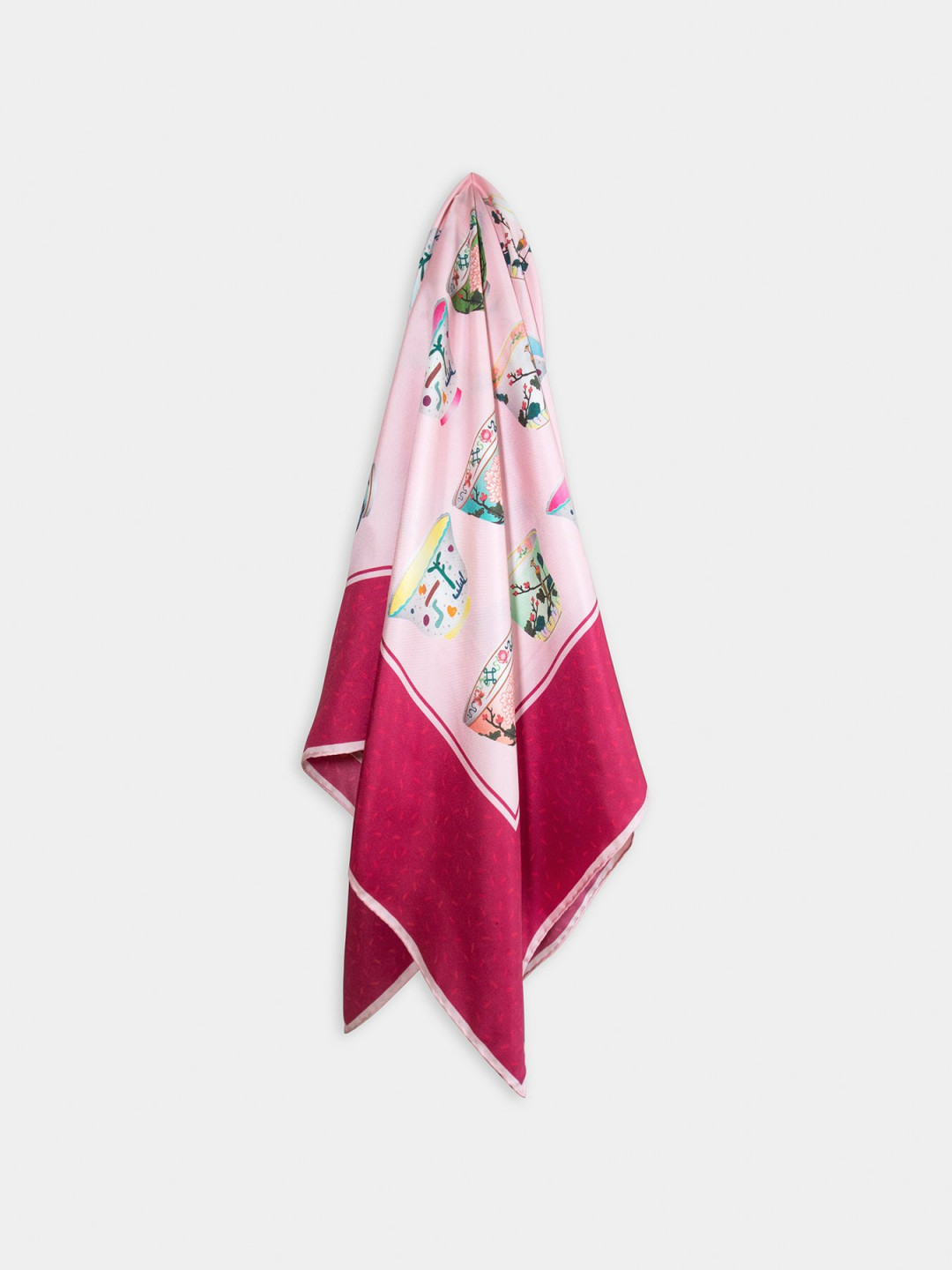 Porcelain Teatime Teacup Silk Scarf - Garnet & Pink by  on curated-crowd.com