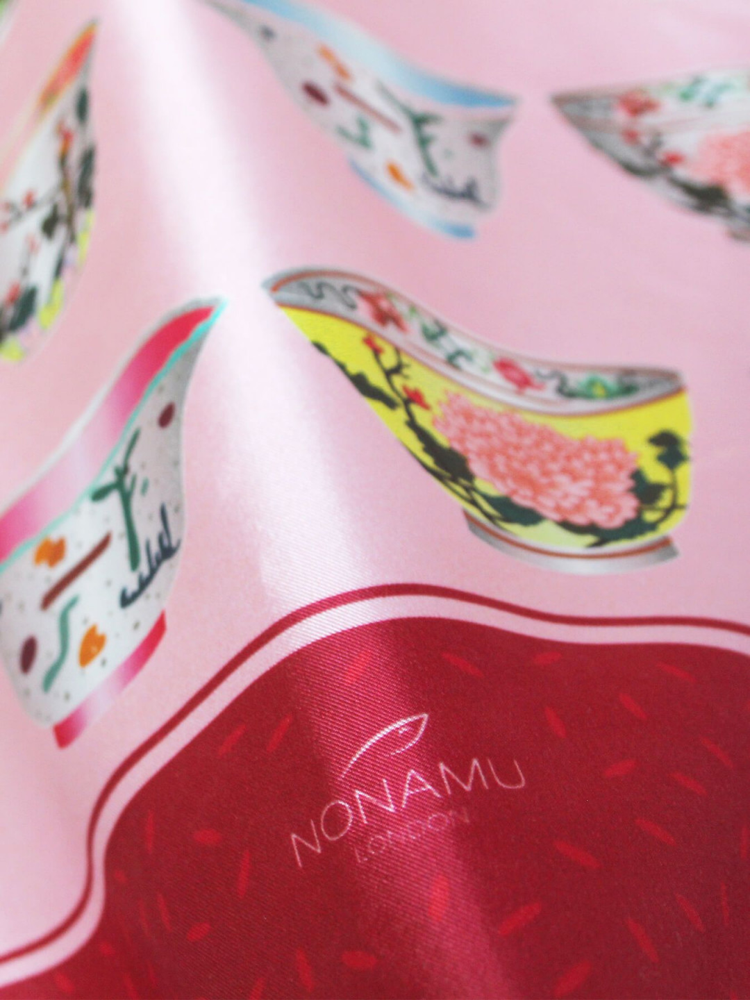 Porcelain Teatime Teacup Silk Scarf - Garnet & Pink by  on curated-crowd.com