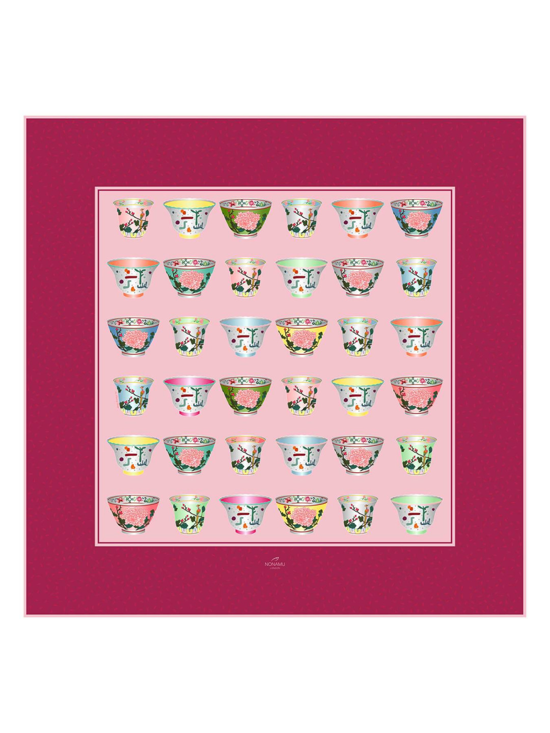 Porcelain Teatime Teacup Silk Scarf - Garnet & Pink by  on curated-crowd.com