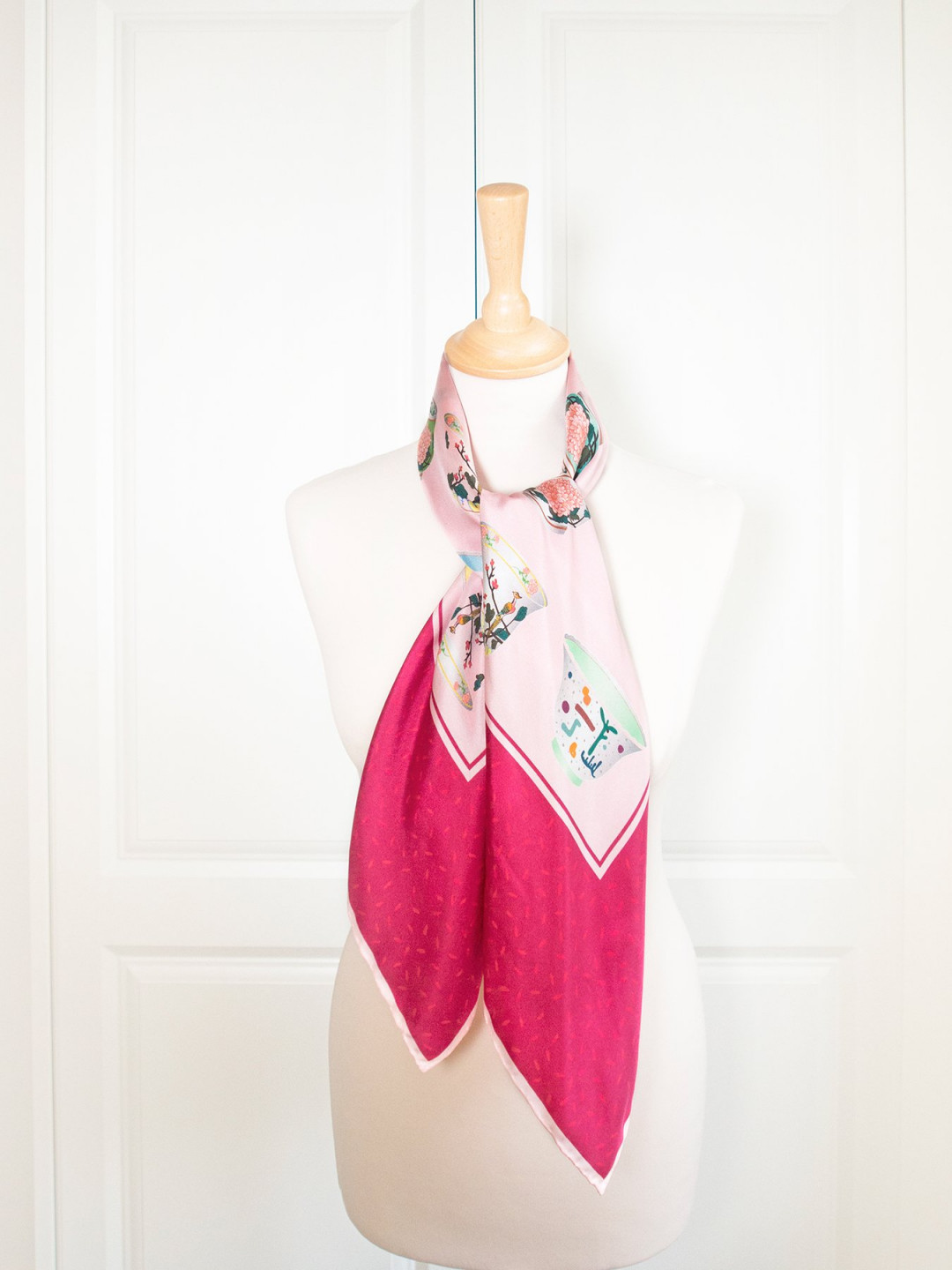 Porcelain Teatime Teacup Silk Scarf - Garnet & Pink by  on curated-crowd.com