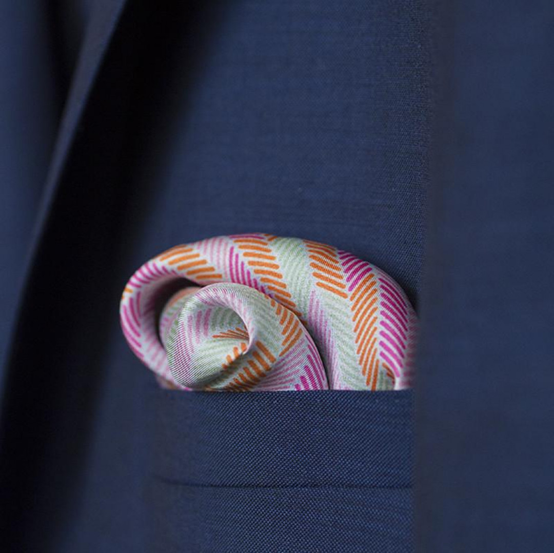 Herringbone Lapis Silk Scarf, Pastel Blue Pink Green Orange by  on curated-crowd.com