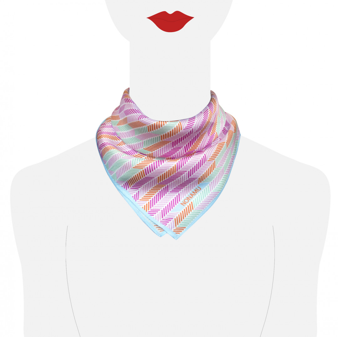 Herringbone Lapis Silk Scarf, Pastel Blue Pink Green Orange by  on curated-crowd.com