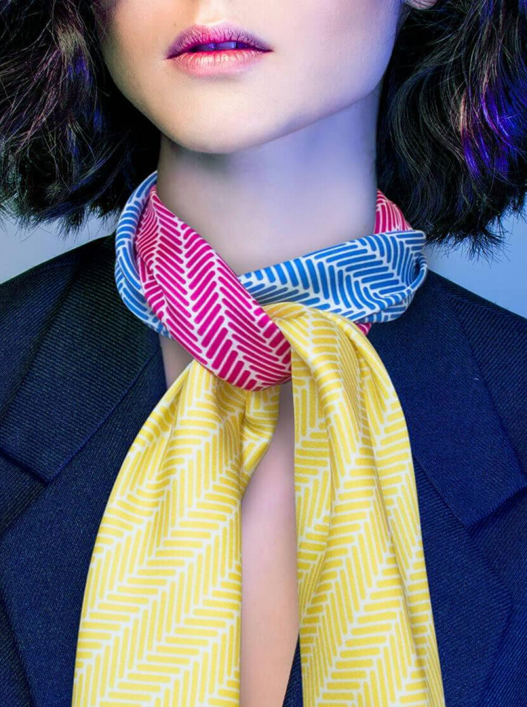Herringbone Lapis Silk Scarf, Canary Yellow by  on curated-crowd.com