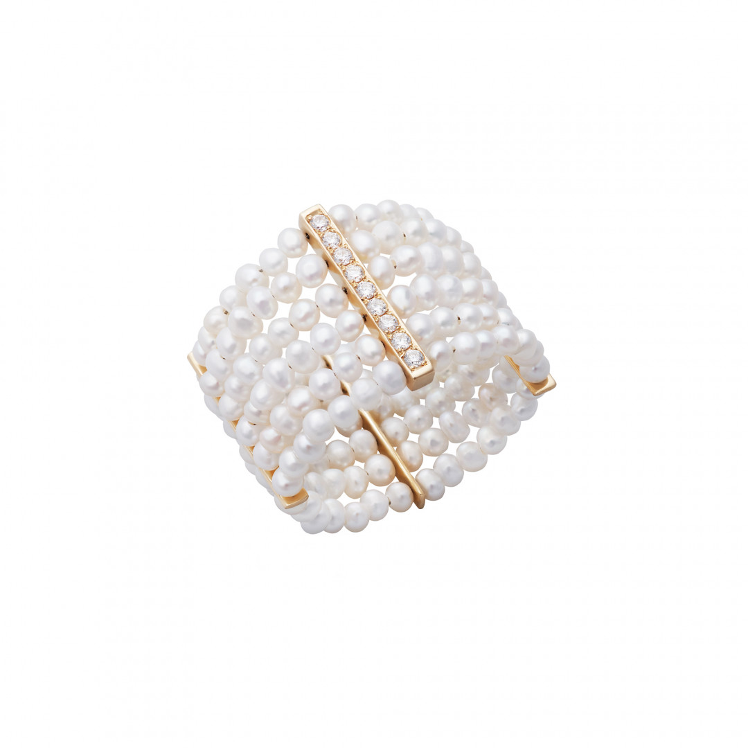 Small Bandage Pearl Ring with Diamond Pavé by  on curated-crowd.com