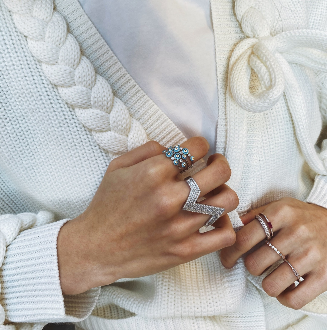 Bit Rose Gold Plated Ring in White by Talita London on curated-crowd.com