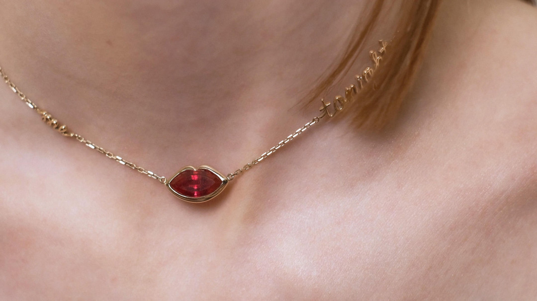 Kiss Me Tonight Yellow Gold Rubilite Necklace by  on curated-crowd.com