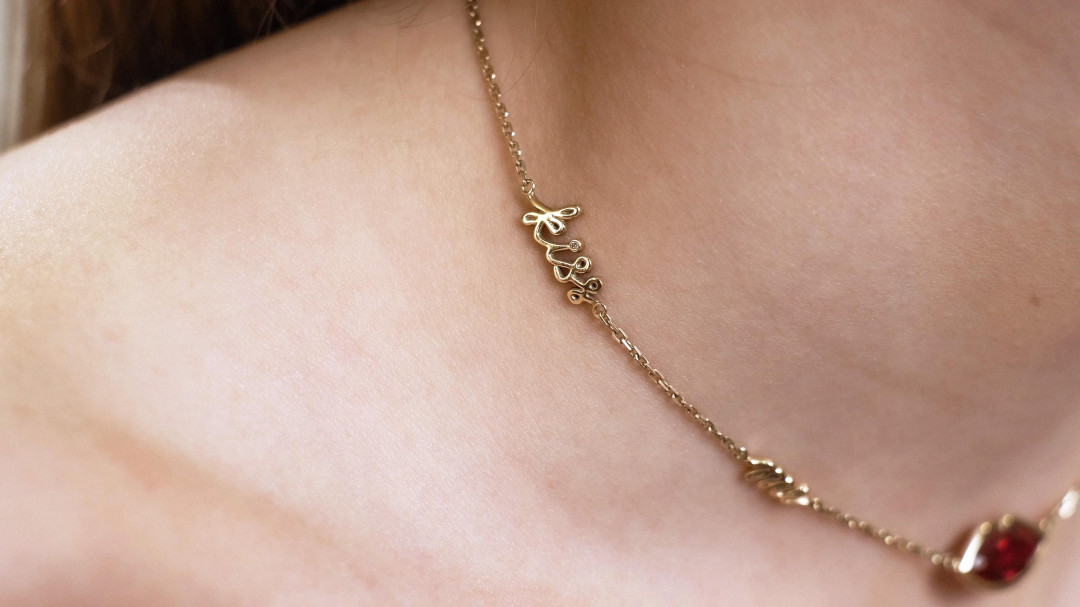 Kiss Me Tonight Yellow Gold Rubilite Necklace by  on curated-crowd.com