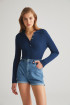 Ribbed Button Up Long Sleeve Top by Labeca London on curated-crowd.com
