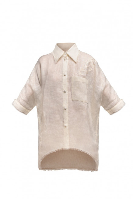 Bird Embroidered Short Sleeves Linen Shirt by Atelier Handmade on curated-crowd.com