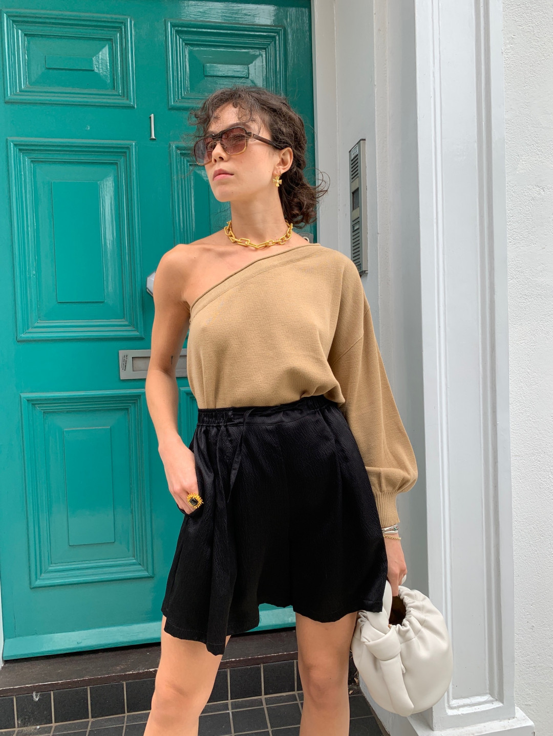 Camel One Sleeve Sweater by  on curated-crowd.com